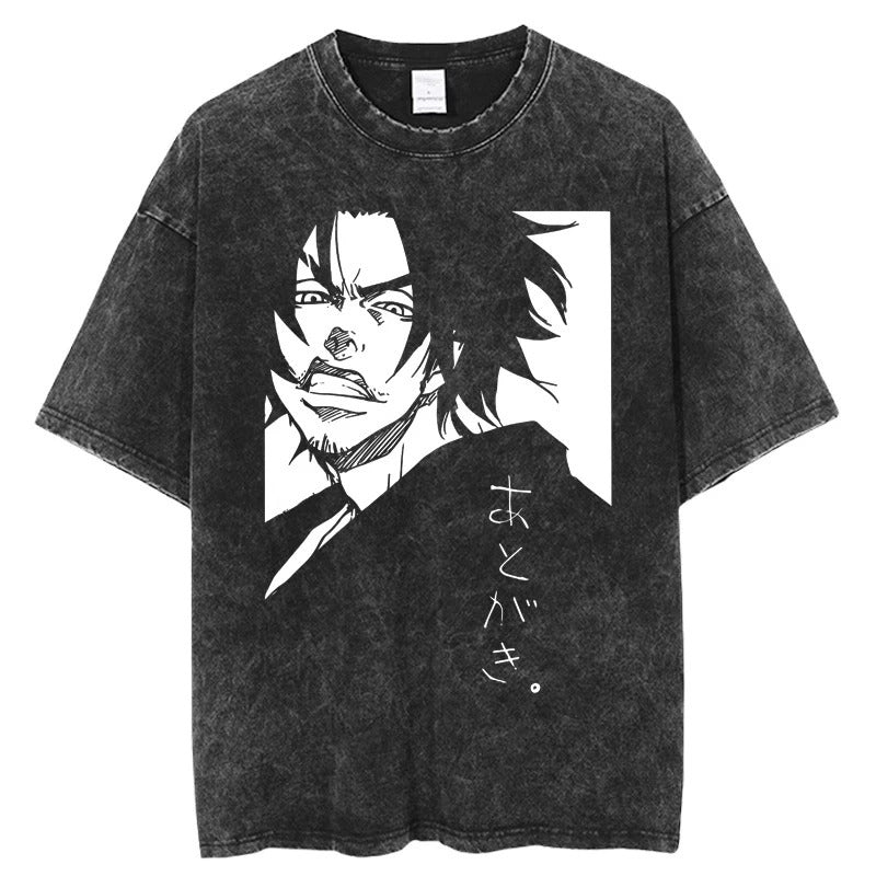 Summer Anime Pattern Cartoon Print T-Shirt Cotton Washed Vintage Short Sleeve Top Trendy