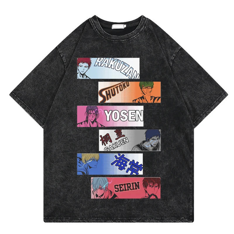 Summer Anime Slam Dunk Printed T-Shirt Vintage Washed Cotton Short Sleeve Top
